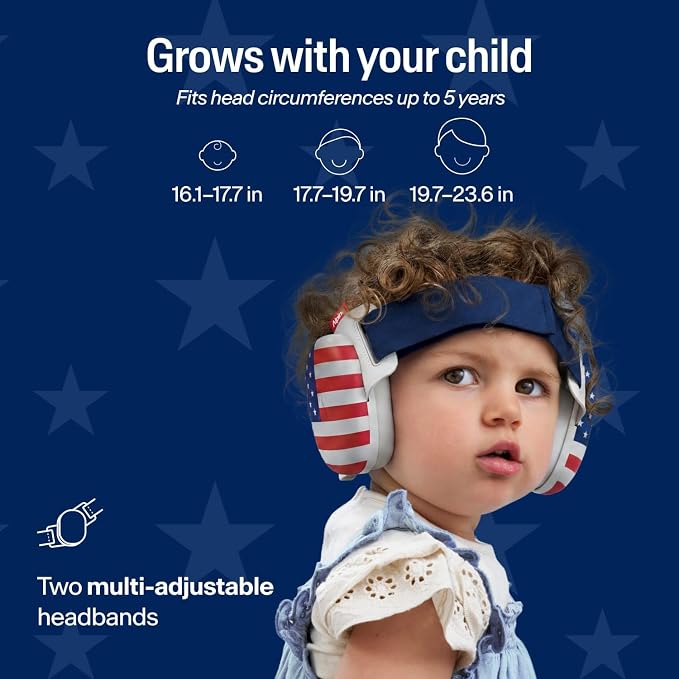 Alpine Muffy Baby Comfort, America250 Special Edition, Protects Hearing for Babies & Toddlers, CE & ANSI Certified, Safe fit & Comfort, Multi-adjustable from 3 months up to 5 yrs, 24dB, Fourth of July