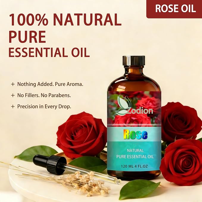 Rose Essential Oil - Rose Oil for Diffuser, 4 Fl Oz(120ml) | Candle Making, Soap Making, aroma, Strong Scent, Pure, Natural, Home Fragrance, Massage
