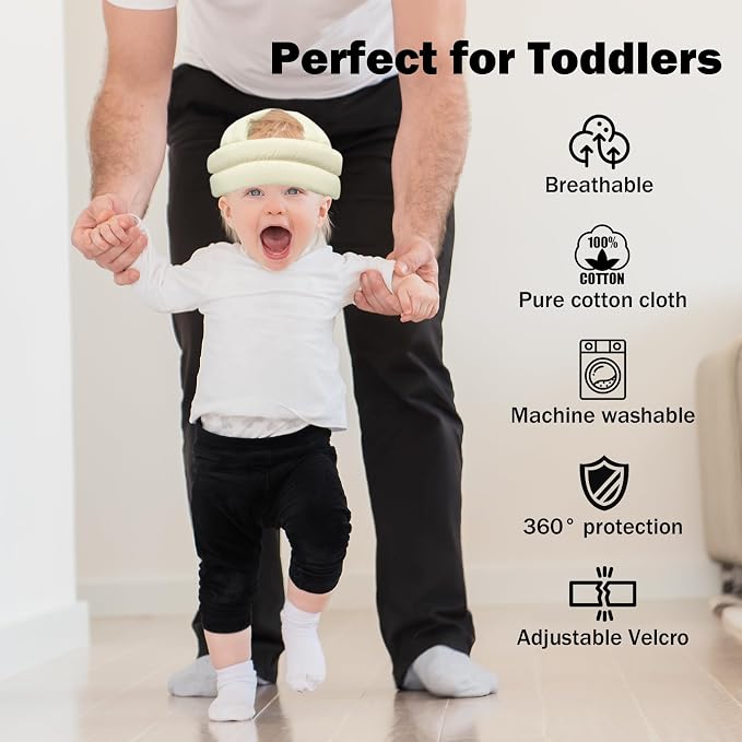 Baby Head Protector Baby Helmet for Crawling Walking, No Bumps Safety Head Adjustable Protective Cap for Walking, Playing (Beige)