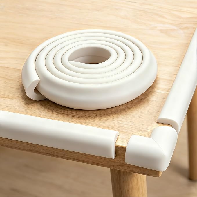 Corner Protector Baby, Baby Proofing Edge Corner Protector, Waterproof Soft Foam Cushion with Adhesive Tape (6.6ft Edge + 4 Corners),Wall Corner Protector for Fireplace, Table, Stair, Cabinet(White)