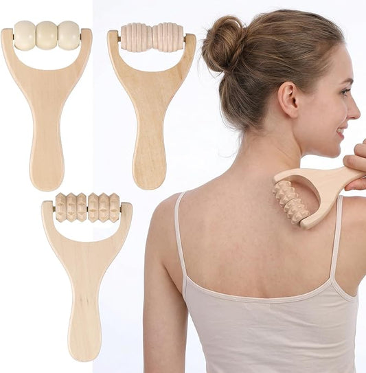 3Pcs Wooden Massage Tools - Handheld Wooden Massage Roller for Full Body Muscle Men Women