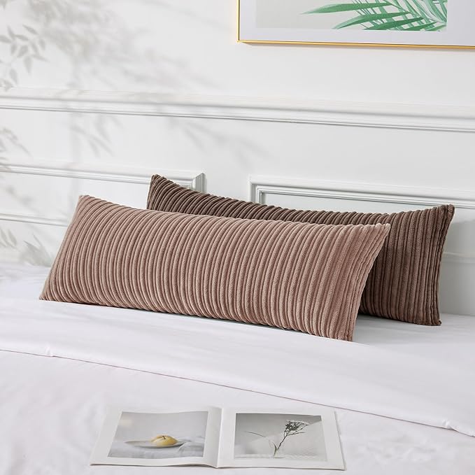 UGASA Fall 14x36 Inch Pillow Cover Pack of 1 Soft Boho Stripe Corduroy Large Long Rectangle Lumbar Cushion Case Farmhouse Decorative Throw Pilowcase for Bed, Couch, Sofa, Bedroom, Dark Brown