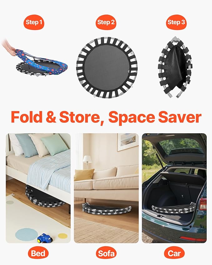 VEVOR 3FT Trampoline for Kids, 36" Trampolines Indoor/Outdoor Trampoline for Toddlers, Foldable Mini Baby Jump Toy with Foam Handle, Recreational Trampolines Birthday Gift for 3+ Years Kids