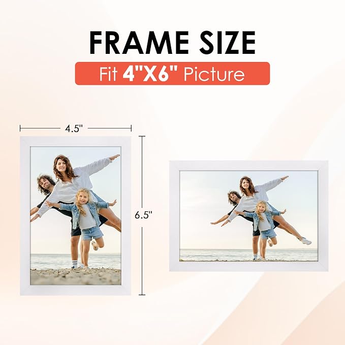 4x6 Picture Frame Set of 6, White Photo Frames Bulk with HD Plexiglass for Wall Hanging or Tabletop Display, Multi Picture Frames Collage for Wall Decor