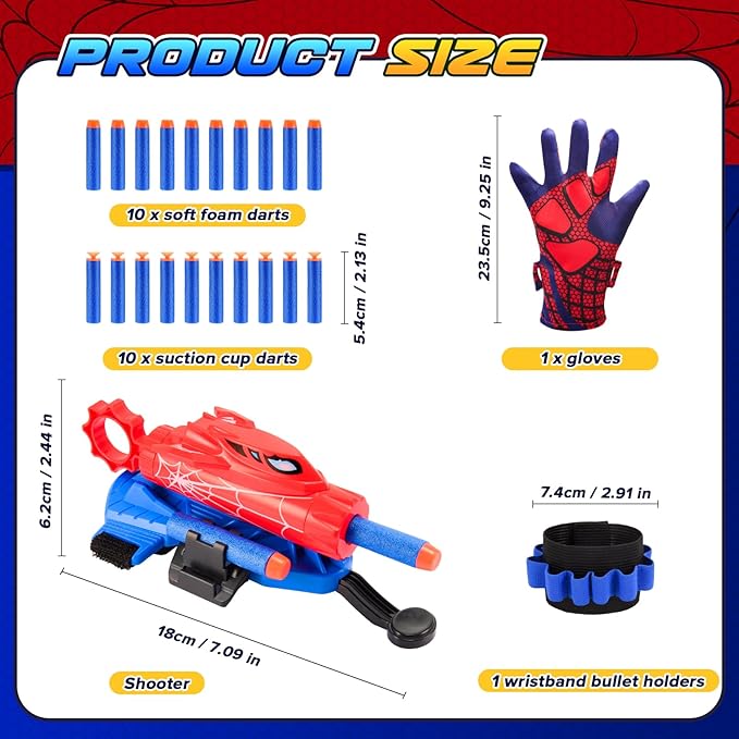 Excitobo Superhero Web Shooters for Kids Age 8-12, Adjustable Wrist Launcher Slinging Toy Set with 20 Darts, Ideal Birthday for Boys & Girls Imaginative Role-Playing Costume Accessory