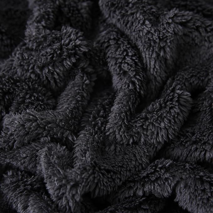 Black Fleece Throw Blanket 90”×90”Checkered Design for Couch Sofa | Super Soft Cozy Plush Microfiber 3D Square Pattern Flannel Blanket for Bed Lightweight for Adults,Women