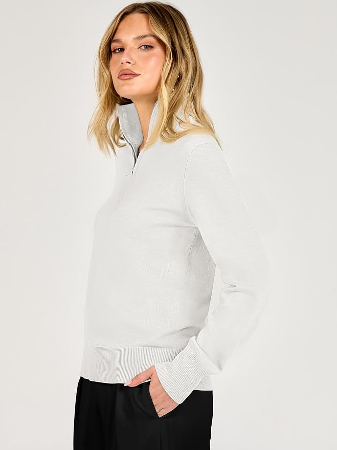 ANRABESS Women Quarter Zip Long Sleeve Fall Pullover Sweater | Soft Knit Fabric Medium Stretch, Business Casual Work Office, Travel Vacation, 2026 Trendy Fashion, Winter Cozy Outfits