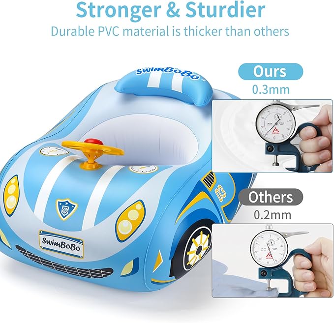 Swimbobo Toddler Pool Float Inflatable Car Baby Swim Float with Adjustable Sun Canopy and Safety Seat Pool Toys for Kids 3+ Years Old (Blue Sports Car)