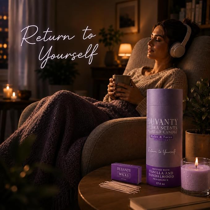 Relax & Focus Candle Sand with Wicks – Vanilla & Sandalwood Scented Wax Beads Candle for Calm Home Ambiance & Elegant Everyday Rituals, 17.6 oz