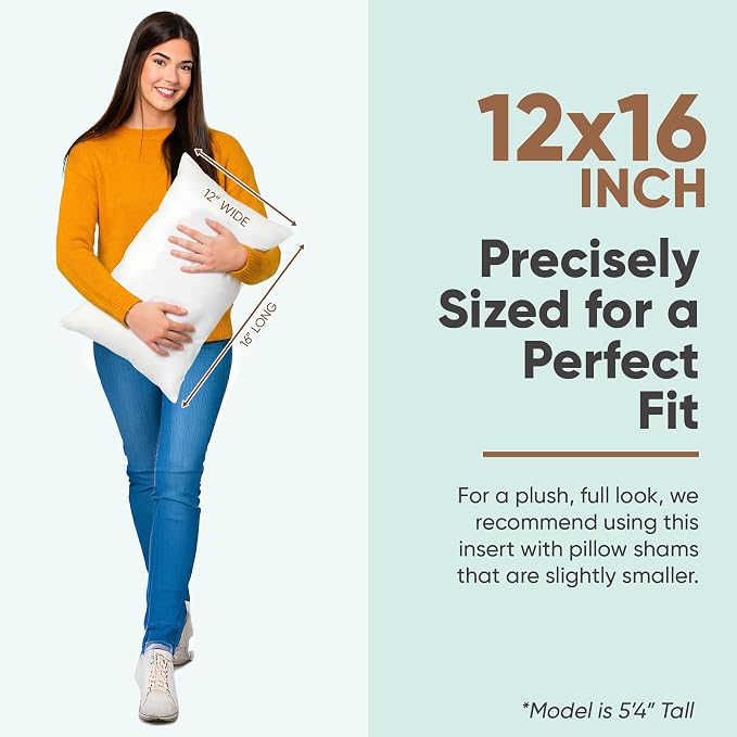 Pillowflex Synthetic Down Pillow Insert 12x16 in - Karate Chop Pillow | Small Rectangle Sham Form, Plush Polyester Cotton Blend, Cloud-Like Comfort, Clump-Resistant Fill, Smooth Elegant Finish
