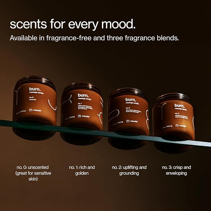 Maude Burn, Corner Office (No. 1) - Hydrating + Skin-Softening Soybean + Jojoba Oil Massage Candle - Soothing Massage Oil, Notes of Amber, Lemongrass + Tonka Bean - Relaxing Self Care Gifts (4 oz)