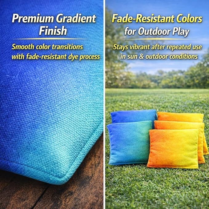 Cornhole Bags Set of 8, Weather Resistant Cornhole Bean Bags with Gradient Design, Durable Modified Size Corn Hole Bags for Outdoor Tossing Games, Includes Tote Bag