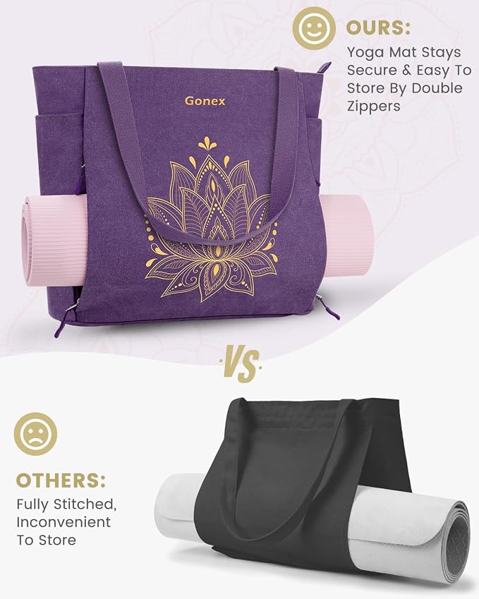 Gonex Yoga Mat Bag, Large Tote Bag with Multi Pockets for Women Men, Canvas Mat Carrier, Full Zipper Easy Access for Pilates Gym Travel