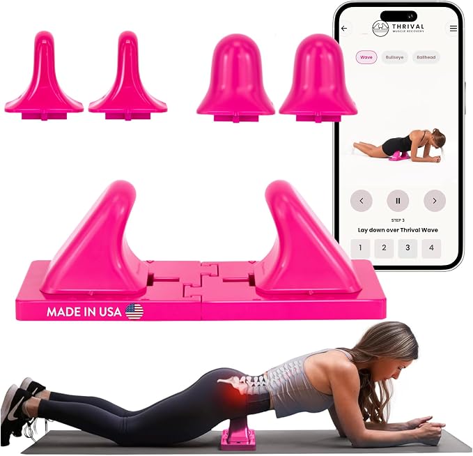 Thrival Deep Tissue Pro - Fully Adjustable Psoas, Back and Hip Flexor Muscle Release Tool with Thrival App for Targeted Routines, Deep Tissue, Trigger Point Massage (Pink) – Made in USA
