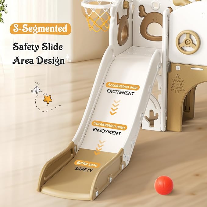 Toddler Slide, 11 in 1 Toddlers Playset New Upgrade with Kids Slide, Drawing Board, Golf Set, Basketball Hoop and Storage Space for Toddler Age 1-3, Backyard Playground Indoor and Outdoor