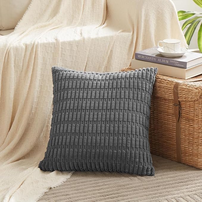 Fancy Homi 4 Packs Decorative Throw Pillow Covers for Living Room Couch Bed, Modern Farmhouse Boho Home Décor Accent Cushion Case, 22" x 22", Dark Gray