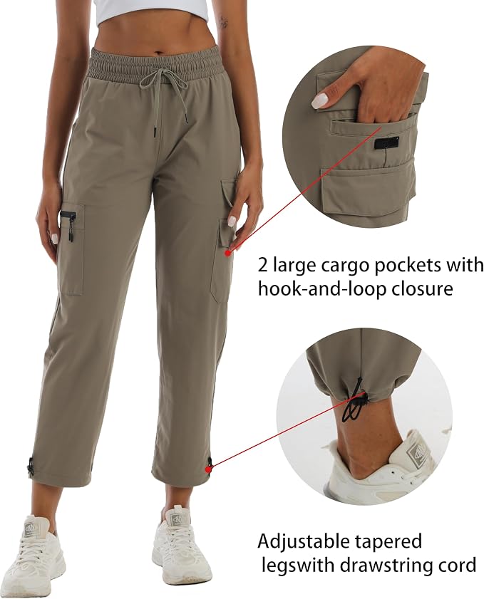 Rrosseyz Women's Hiking Pants with Pockets - Lightweight Water Resistant Joggers Cargo Pants for Casual Travel Golf Outdoor
