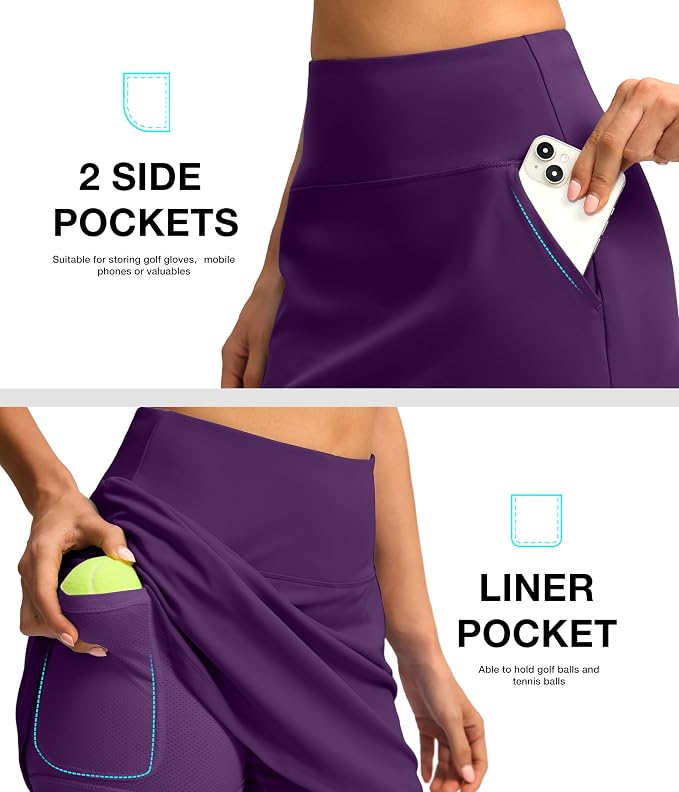16'' Skorts for Women with 4 Pockets Athletic Tennis Golf Skirt | Built-in Shorts, High Waisted, Stretchy, A Line, Casual, Pickleball, Skort