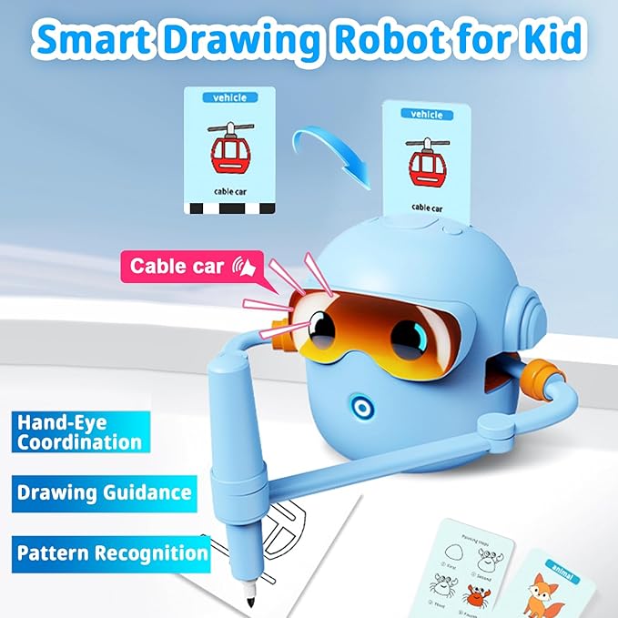 Smart Drawing Robot for Kids with 100 Cards & 12 Color Pens, Voice Interactive Educational Painting Machine, Montessori Learning Robot Toy, Fun Birthday & Holiday Present for Boys and Girls Ages 4-12