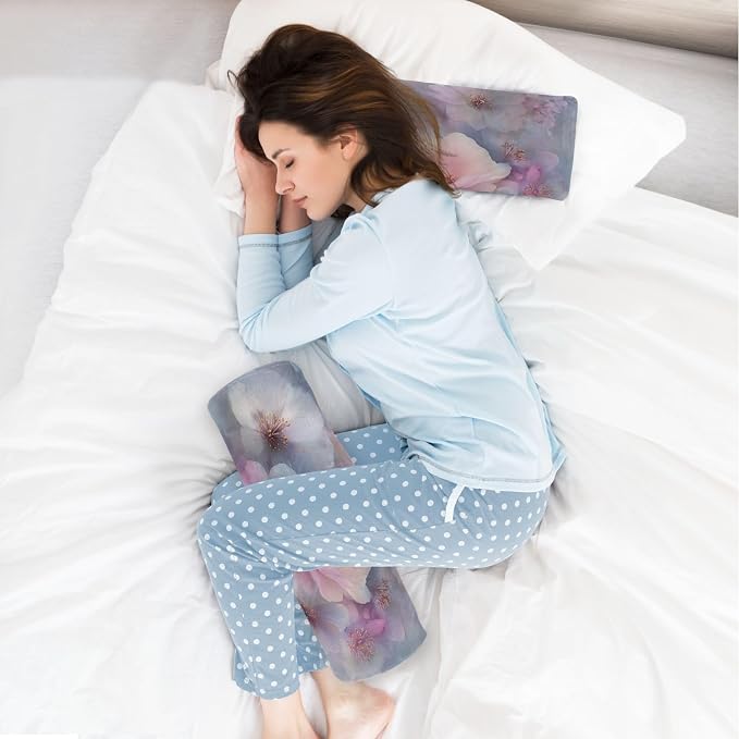 Blue Purple Cherry Blossoms Neck Roll Pillow Bolster Round Health Memory Foam Long Cervical Cylinder Pillows with Removable Washable Cover for Body Bed Legs Back Yoga