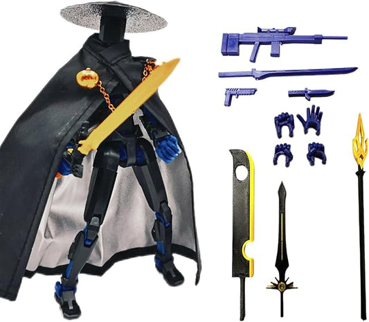 Assembly Completed Lucky 13 Action Figures, T13 Action Figure,3D Printed T13 Action Figure Multi-Jointed Movable, Dummy Hand Painted Figure, Desktop Decorations Game Gifts (Black Blue)