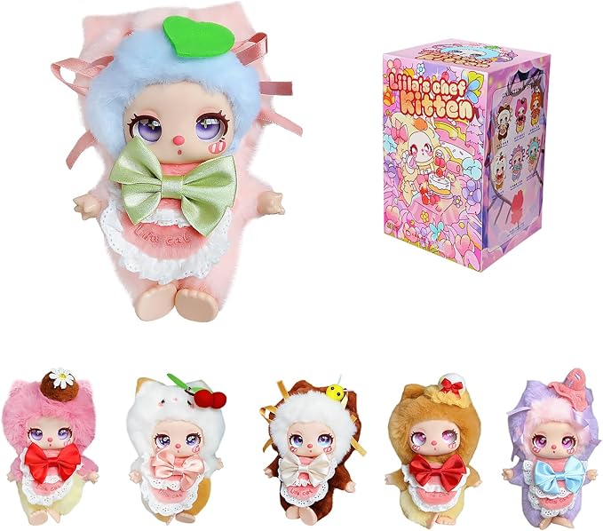 Liila's Chef Kitten Series Vinyl Plush Blind Box - 1Pcs Cute Random Design Stuffed Blind Boxes Figures, Mystery Collectible Toys Plush Doll Birthday for Girls