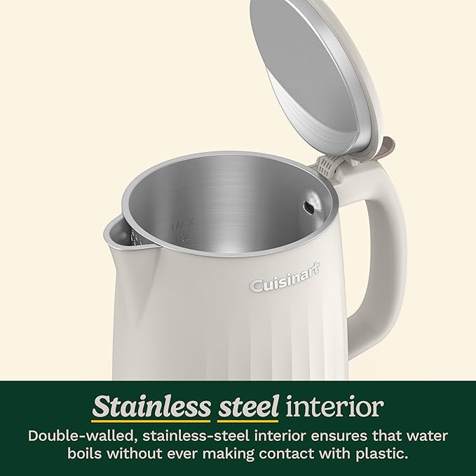 Cuisinart Soho 1-Liter Double Wall Electric Hot Water Kettle, Tea Kettle with Stainless Steel Interior, One Touch Operation to Boil Water for Tea, Hot Cocoa, or Instant Oatmeal, CK-10TR, Truffle