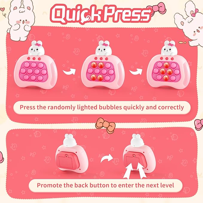 Bunny Pop Push Game,Sensory Pop Fidget Toys for Kids with Autism,Handheld Puzzle Game Sensory Toys,Bunny Quick Push Light Up Game Gifts for 3-12 Year Old Girls Boys