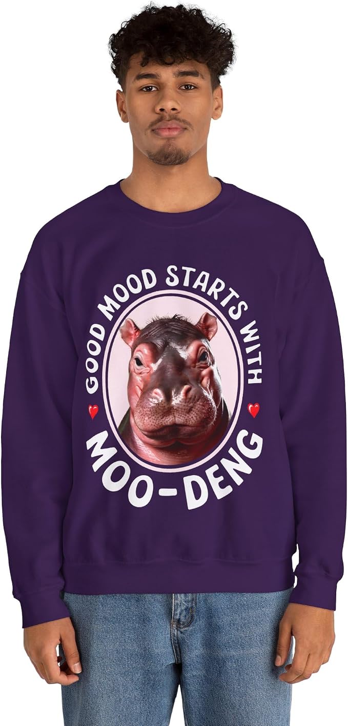 Good Mood Starts With Moo Deng Unisex Sweatshirt, Funny Moo Deng Good Mood Minimalist Men And Women Shirt