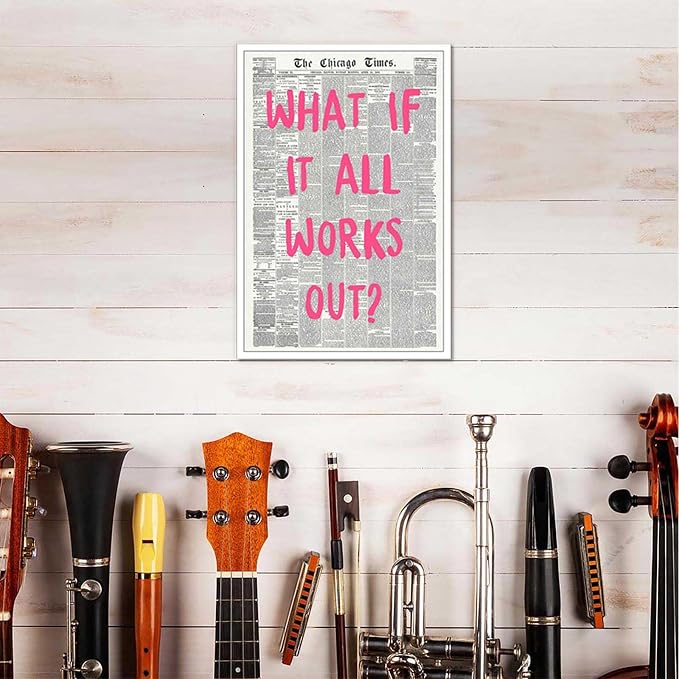 Drimiler What If It All Works Out Poster Retro Newspaper Pink Font Canvas Wall Art Positive Affirming Quote Minimalist Prints Painting For Home Bedroom Dorm Wall Decor 8x12in Unframed