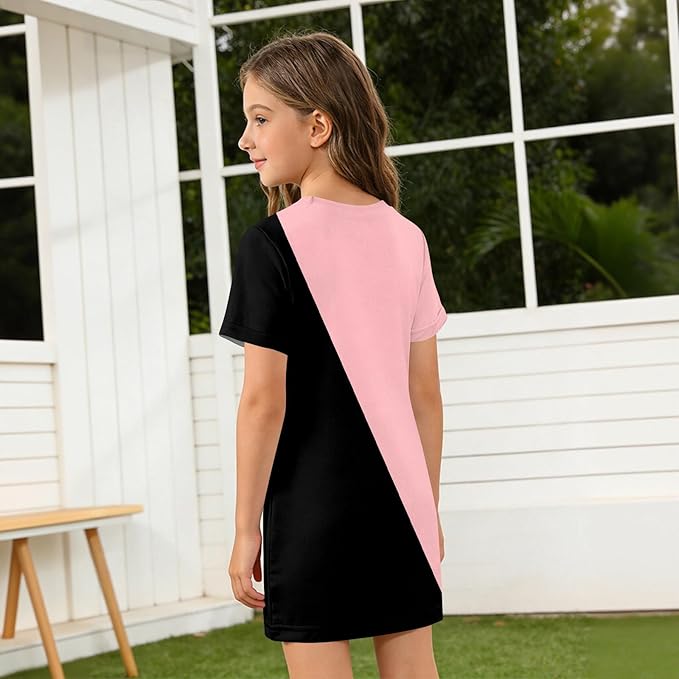Girl's Anime K-POP Graphic Long Dress T-Shirt - Casual Loose Fit Short Sleeve Top