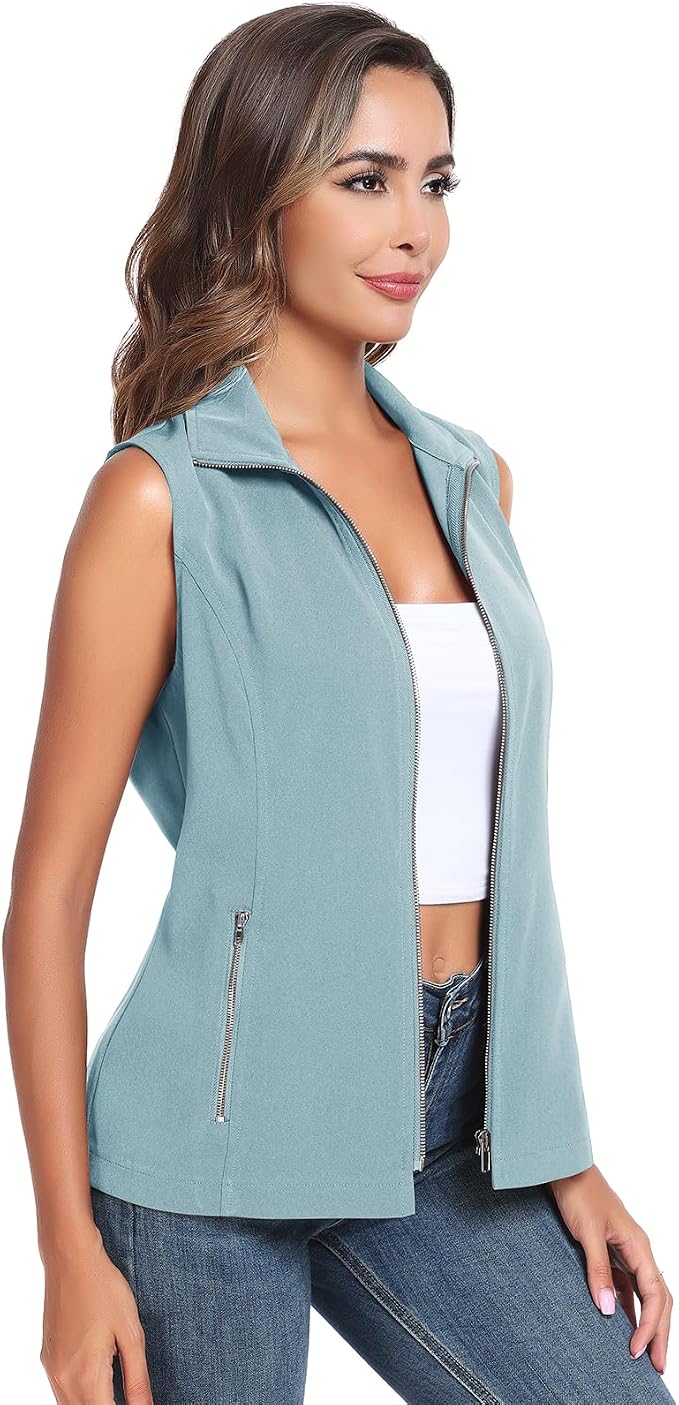 MISS MOLY Women's Lightweight Vest Casual Zip Up Utility Vest Hiking Golf Sleeveless Jackets with Pockets