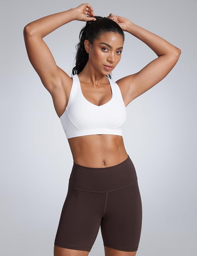 CRZ YOGA Butterbreeze Criss Cross Back Sports Bras for Women - V Neck Adjustable Straps Padded Workout Training Crop Top