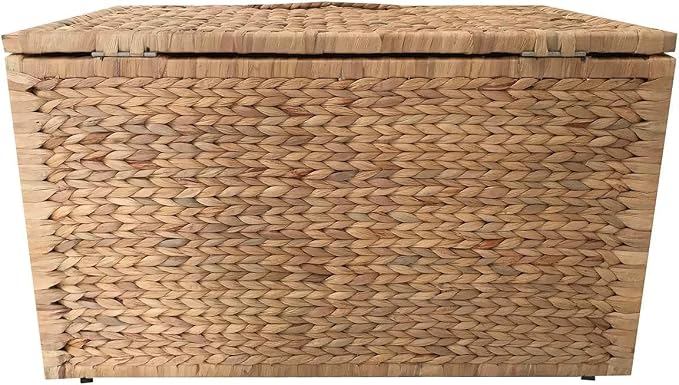 Water Hyacinth Wicker Storage Trunk, Natural, 30x17.5x17.5 Inches | Safety Hinge, Metal Frame, Decorative Blanket Chest & Storage Box, Farmhouse Woven Storage, For Living Room & Entryway