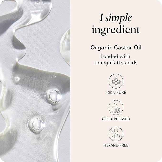 Sky Organics Organic Castor Oil glass bottle for Hair, Lashes & Brows 100% Pure & Cold-Pressed USDA Certified Organic to Strengthen, Moisturize & Condition, 16 fl. Oz