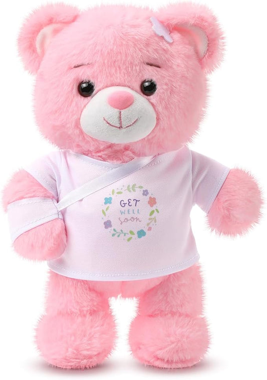 Deekin Get Well Soon Gifts for Kids Injured Recovery Bear Stuffed Animal Gifts Bear for Kids Adult with Broken Arm After Surgery Soft Bandage Plush 10 Inches(Pink,Arm Injury)