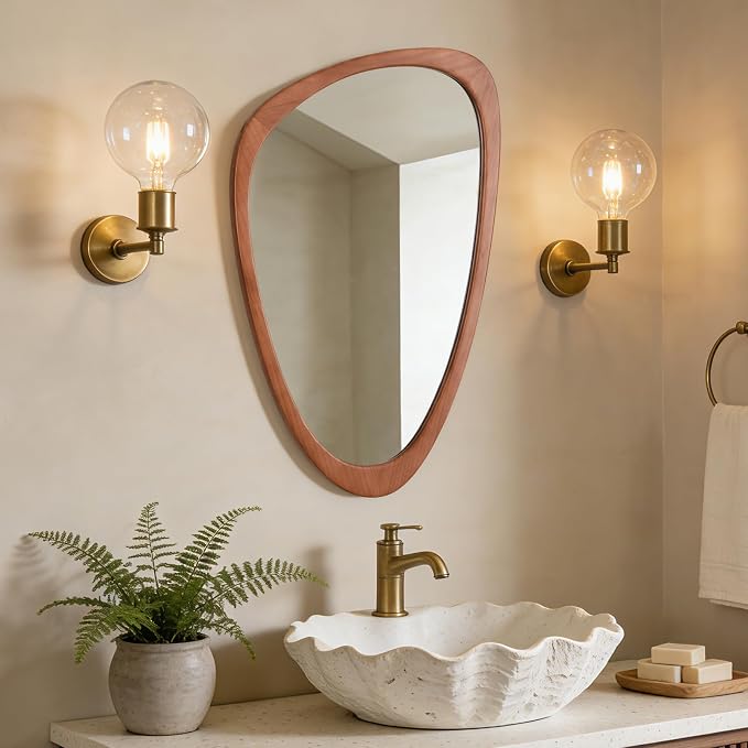 Asymmetrical Mirror, Irregular Wall Mirror, Wall Mirrors Decorative for Bedroom Living Room Entryway Hall, Wood Mirror for mid Century Modern Decor 30" H x 19" W