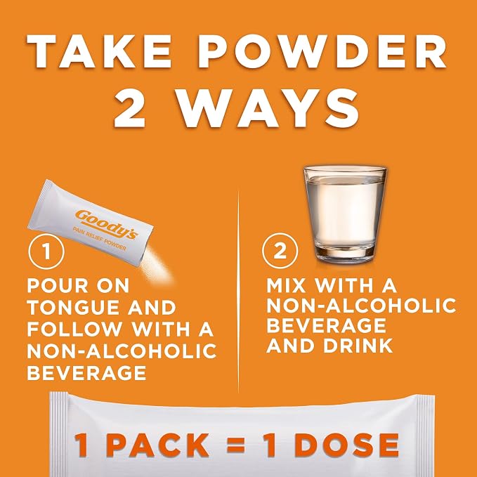 Goody's Headache Powder, Triple Action Fast-Acting Formula Headache Relief with Aspirin, Acetaminophen & Caffeine, Cool Orange Flavor, 4 Powder Sticks, 6 Pack
