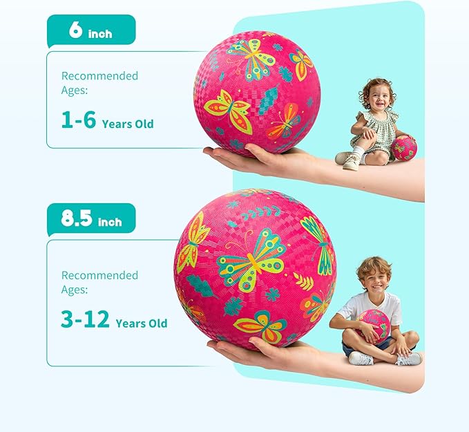 ZOOJOY Pack of 2 Cartoon Playground Balls, Balls for Toddler 3-12, 8.5" Rubber Ball Bouncy Kickball, Indoor & Outdoor Game Toys for Boys Girls with Pump
