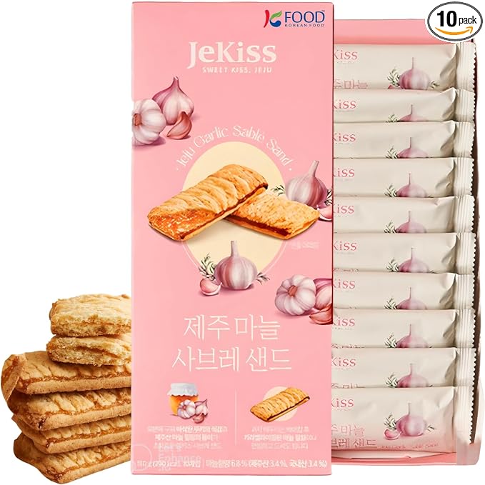 Korean Food Jeju Garlic Sable Cookies, Sweet & Savory, Butter, 10 Pack
