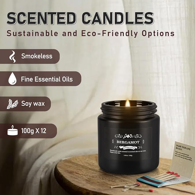 YOROXRG Scented Candles Gifts Set 12 Pack Soy Wax Travel Tin Jar Candles for Home 3.05 OZ for Mom for Christmas, Birthday, Thanksgiving, Mother's Day,Father'Day(Black)