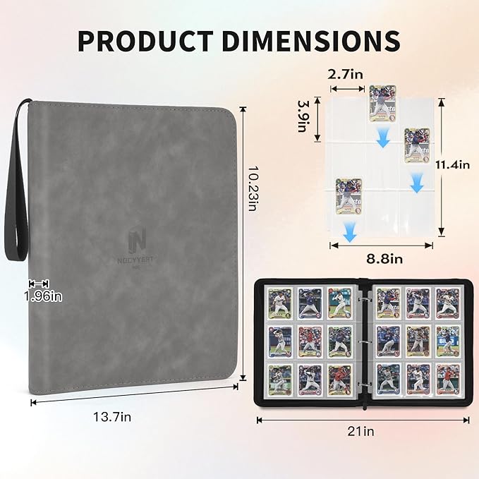 Trading Card Binder, Premium 9 Pocket 720 Double Sided Pocket Collection Binder,Card Album for TCG Card Holder for Game Card, Sports Card, Yugioh, MTG etc(Gray)