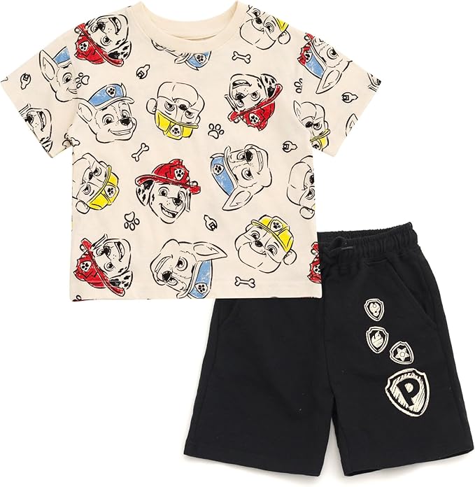 Nickelodeon Paw Patrol T-Shirt and French Terry Shorts Outfit Set Infant to Big Kid Sizes (12 Months - 10-12)