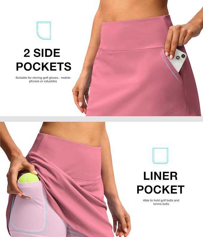 16'' Skorts for Women with 4 Pockets Athletic Tennis Golf Skirt | Built-in Shorts, High Waisted, Stretchy, A Line, Casual, Pickleball, Skort