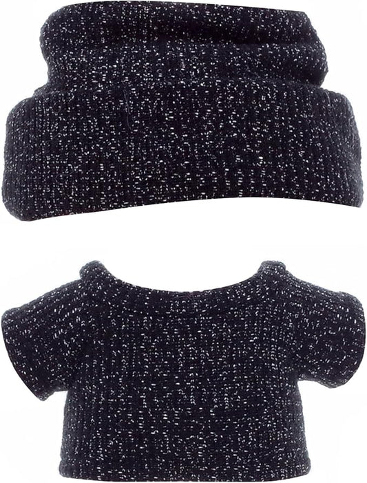Etistta 17cm Doll Clothes with Hat, Glitter Knit Cap Top Doll Clothes for 17cm Doll Accessories Outfits (Black)