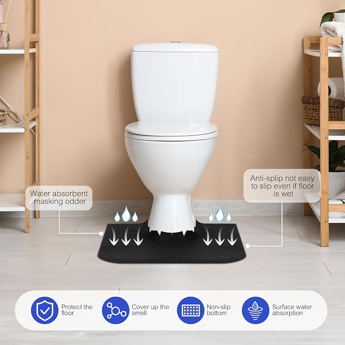 Upgrade Round Commode Potty Training Mats for Boys, Potty Training Toilet Rugs, Toilet Rugs u Shaped Washable,Toilet mats for Bathroom(4 Pack, Black)