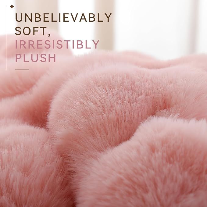 Faux Rabbit Fur Throw for Couch - Blush Pink Bubble Blanket 60"x80" | Fluffy Plush Fuzzy Throw for Sofa & Bed, Super Soft Cozy Comfrt Blanket, Luxury Aesthetic Pink Decor Gift for Women