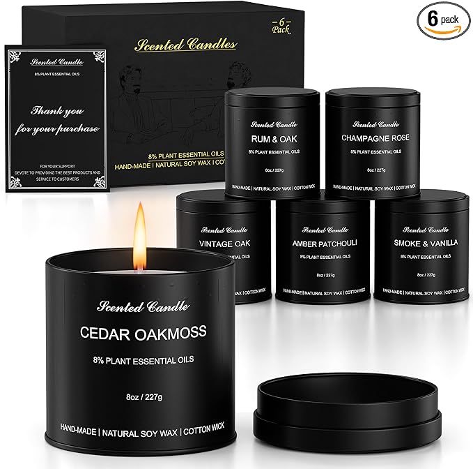 Men’s Scented Candles Set – Soy Wax Aromatherapy Candles for Men, Masculine Scented Candles with Essential Oils, Long Lasting Strong Scent, Luxury Gift Candles for Men,Dad,Him (46oz)