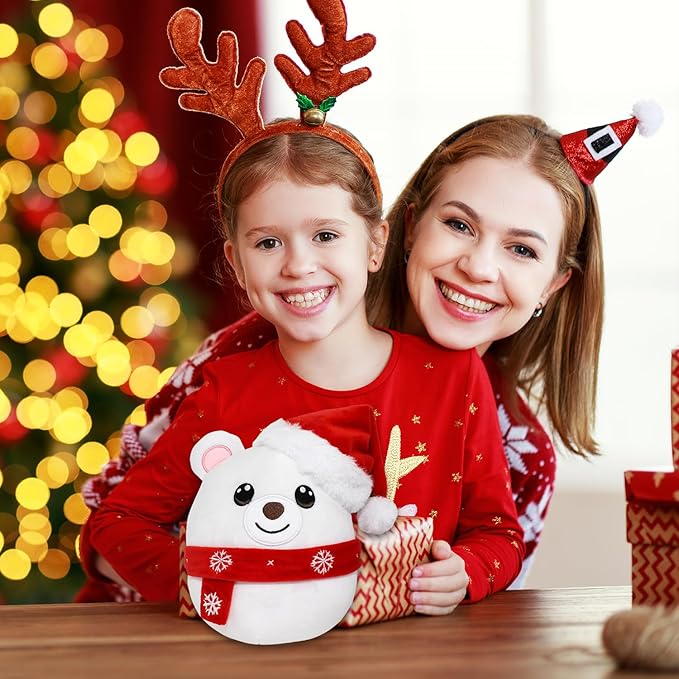 Christmas Stuffed Animal, Polar Bear with Christmas Hat Plush, Cute Plushies for Kids Holiday Decorations and Gifts (Polar Bear)
