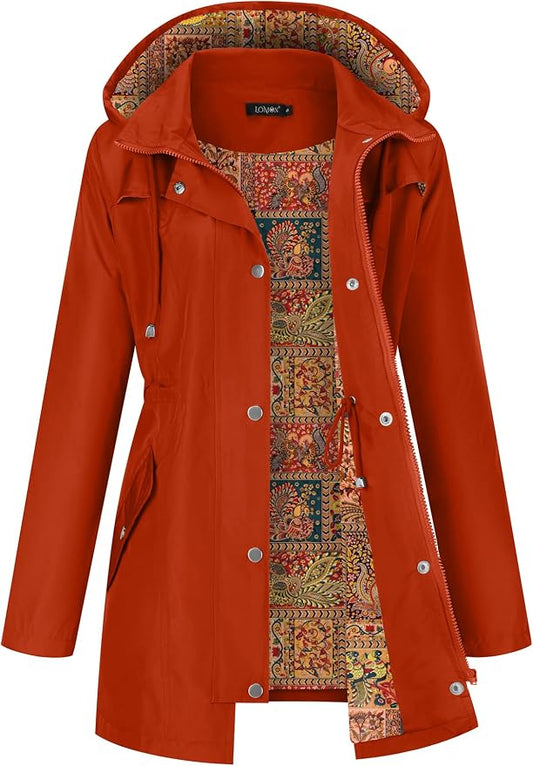 LOMON Women Waterproof Outdoor Hiking Raincoat Women Lined Rain Jacket Lightweight Hooded Jackets Trench Coats